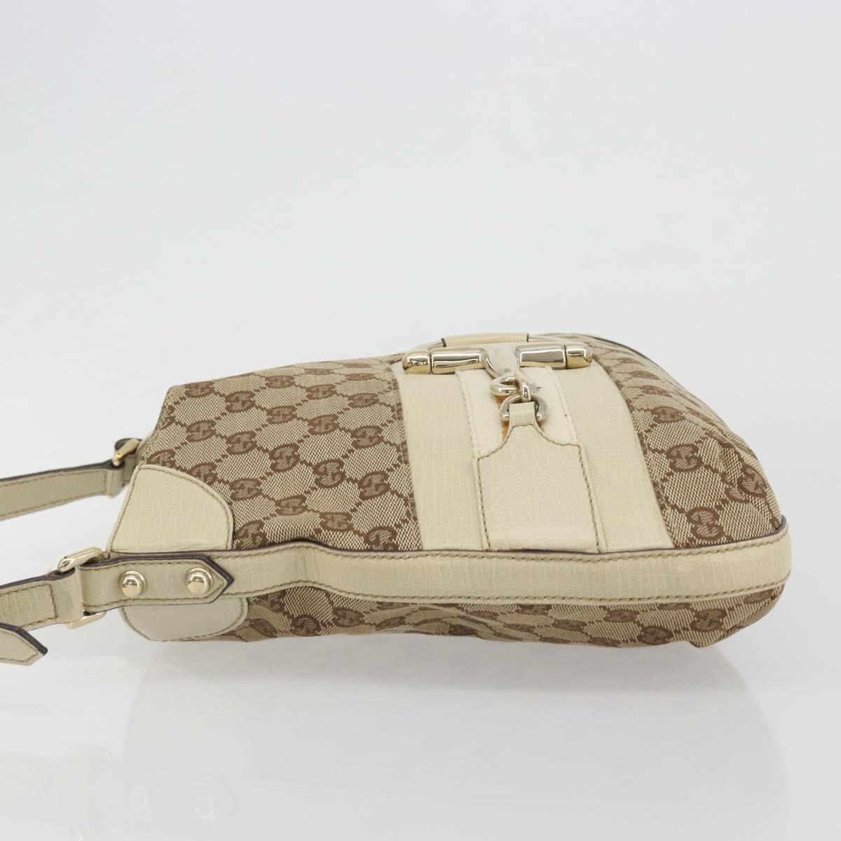 GUCCI GG Canvas Horsebit Shoulder Bag Beige 137388 Auth 189146V