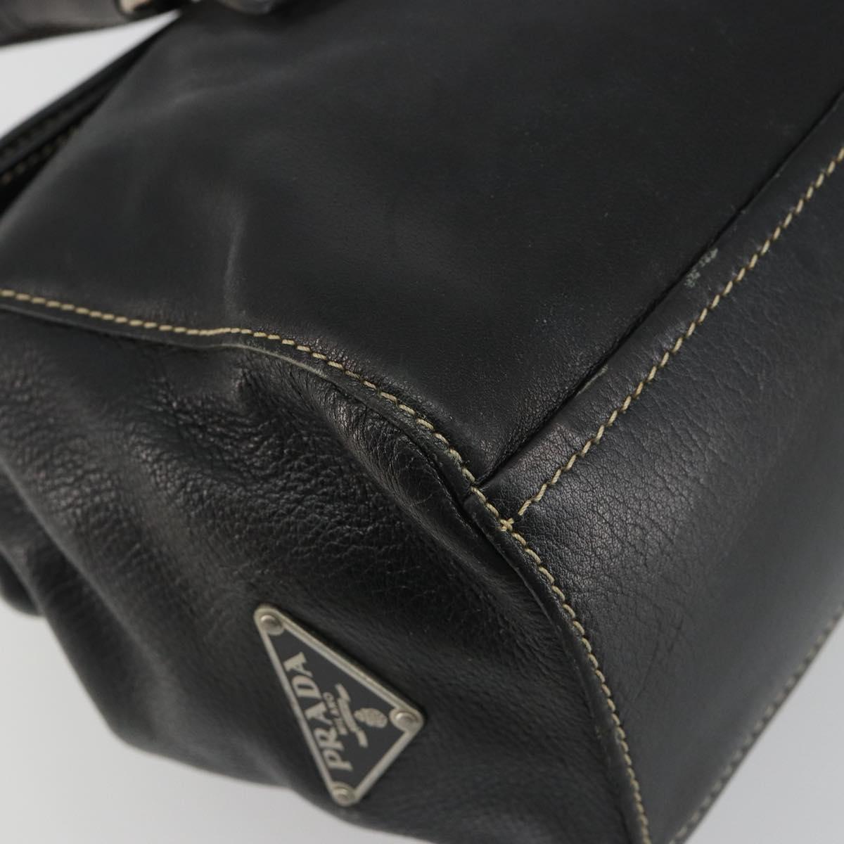 PRADA Shoulder Bag Leather Black Silver Auth 189148A