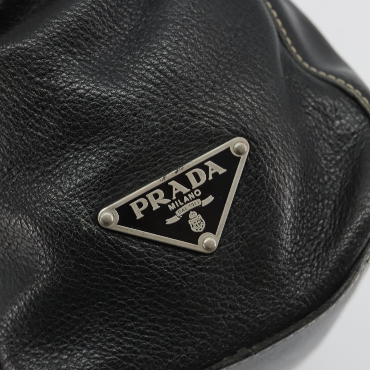 PRADA Shoulder Bag Leather Black Silver Auth 189148A