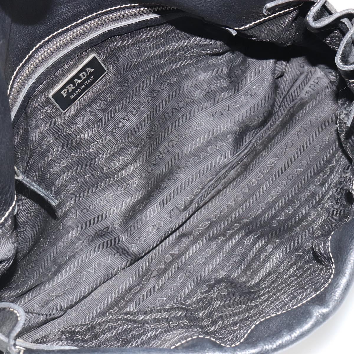 PRADA Shoulder Bag Leather Black Silver Auth 189148A