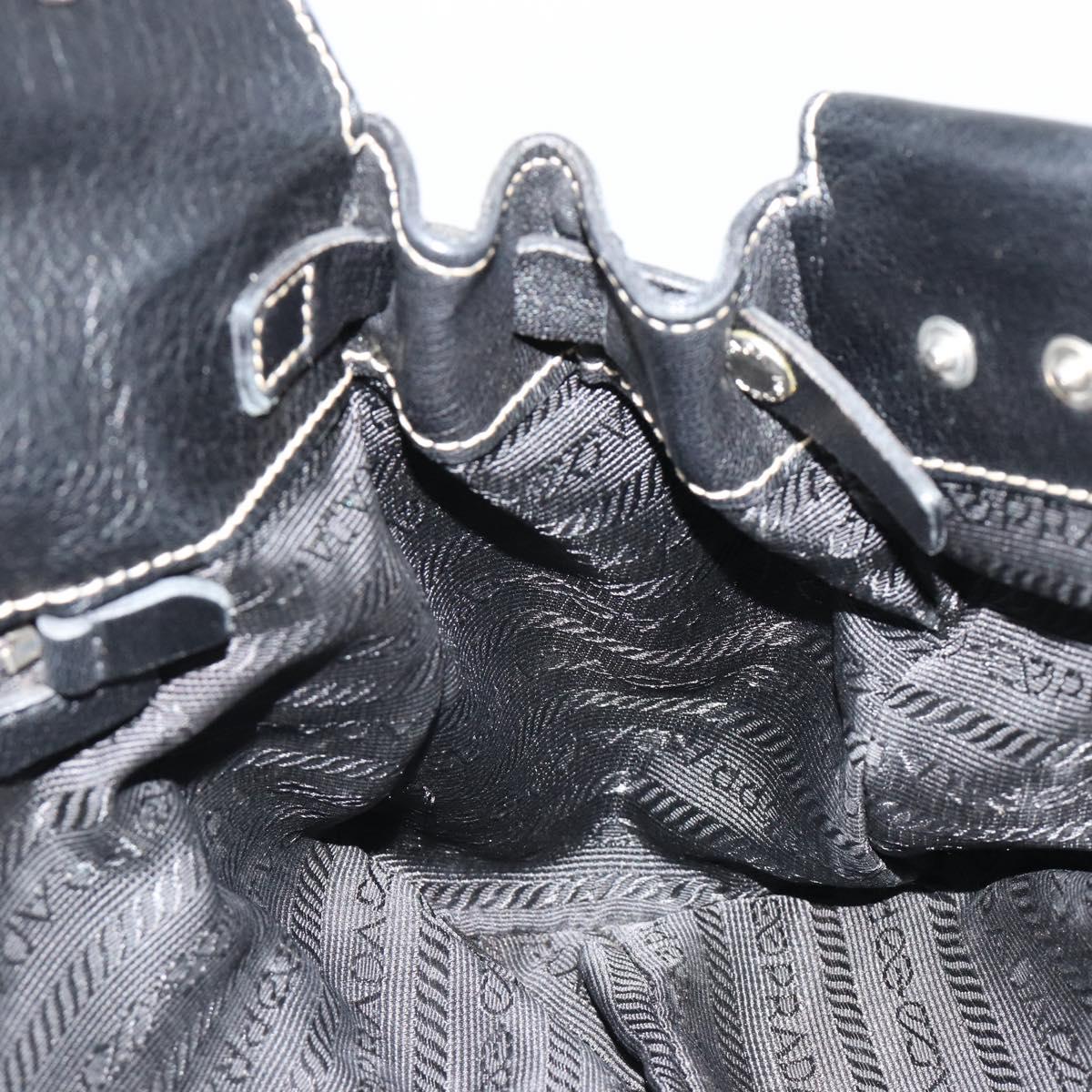 PRADA Shoulder Bag Leather Black Silver Auth 189148A