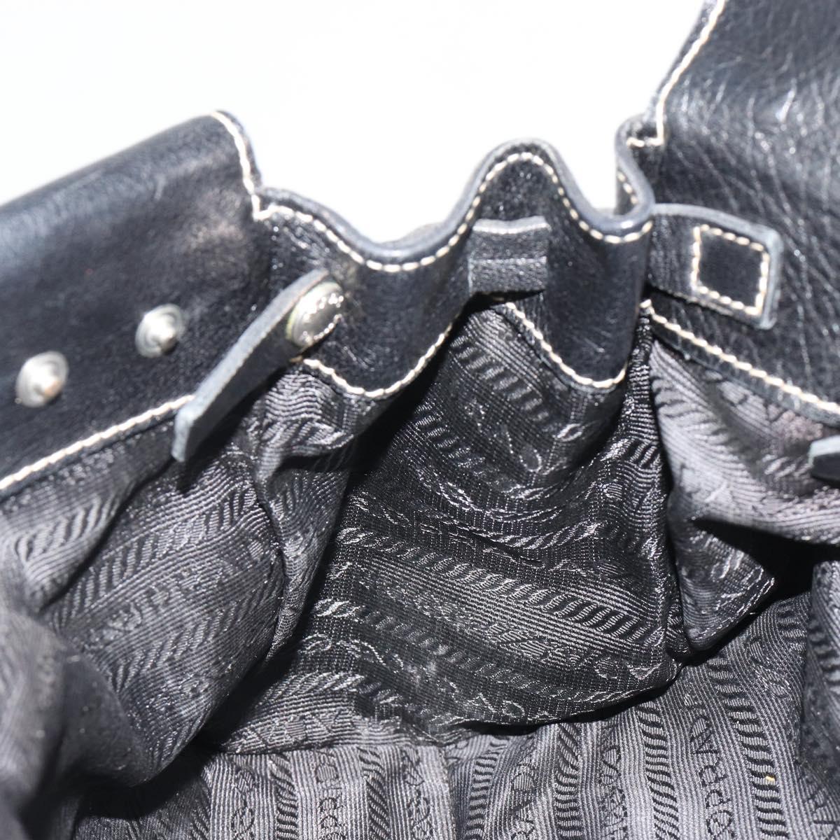 PRADA Shoulder Bag Leather Black Silver Auth 189148A