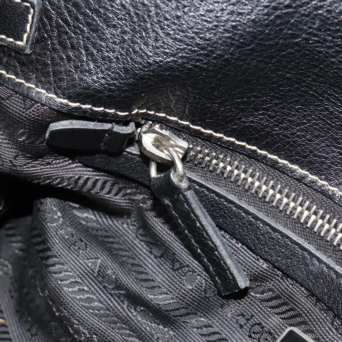 PRADA Shoulder Bag Leather Black Silver Auth 189148A