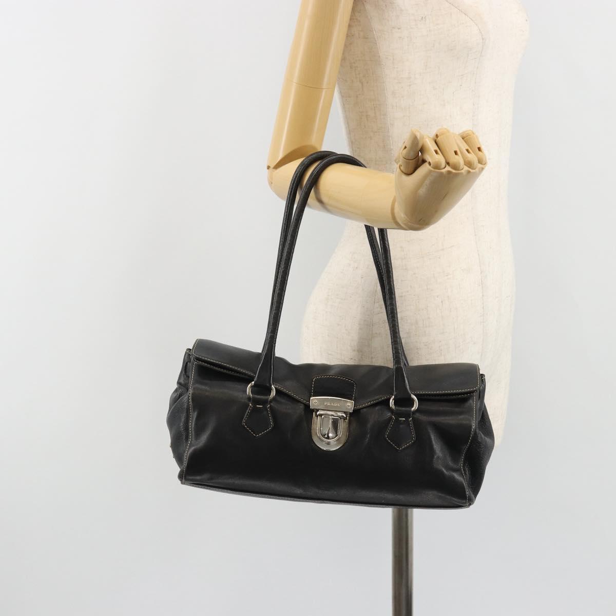PRADA Shoulder Bag Leather Black Silver Auth 189148A