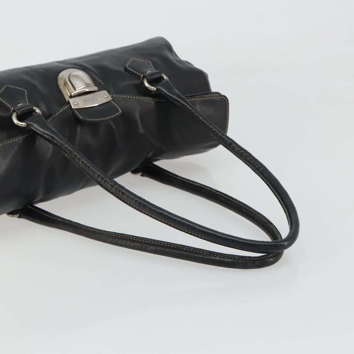 PRADA Shoulder Bag Leather Black Silver Auth 189148A