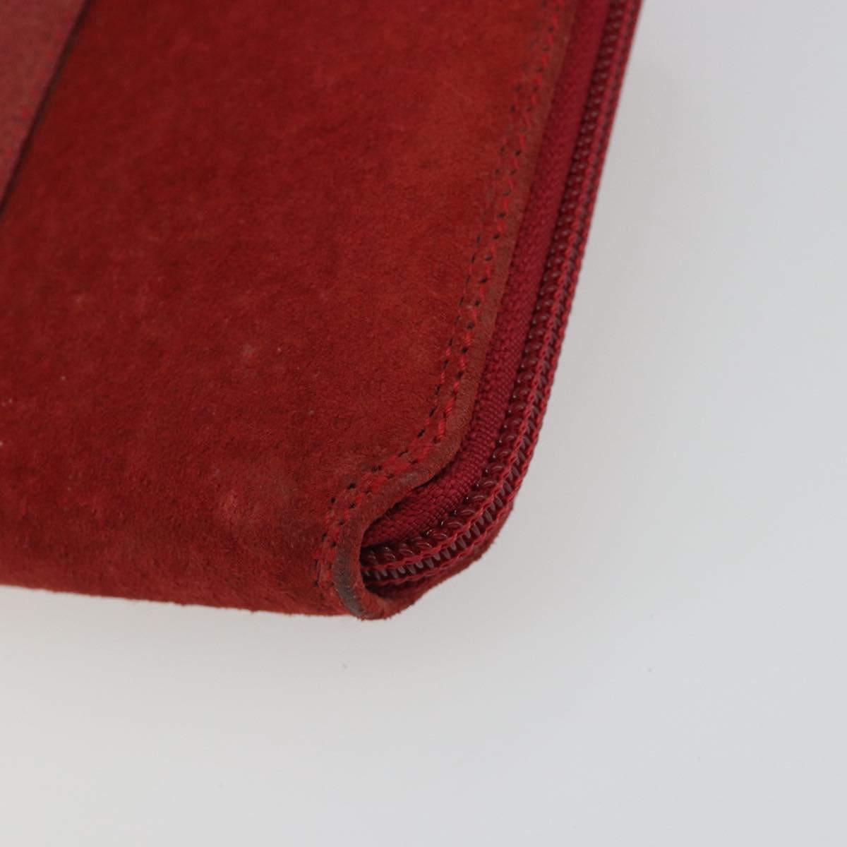 GUCCI Bamboo Shoulder Wallet Outlet Suede 2way Red Gold Auth 189149