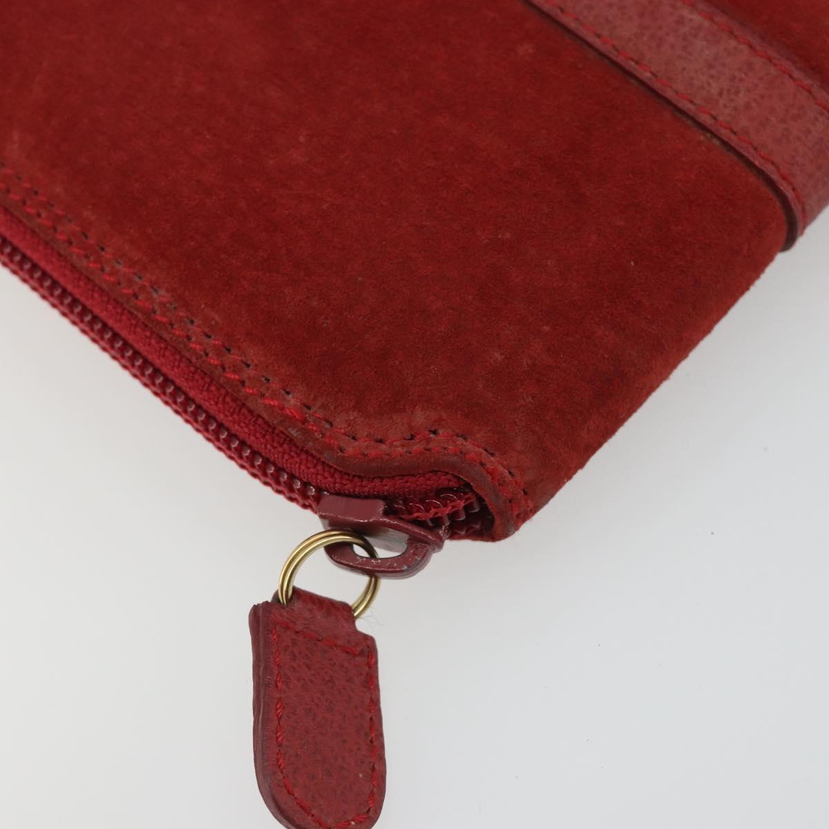 GUCCI Bamboo Shoulder Wallet Outlet Suede 2way Red Gold Auth 189149