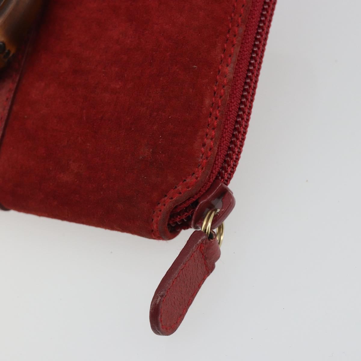 GUCCI Bamboo Shoulder Wallet Outlet Suede 2way Red Gold Auth 189149
