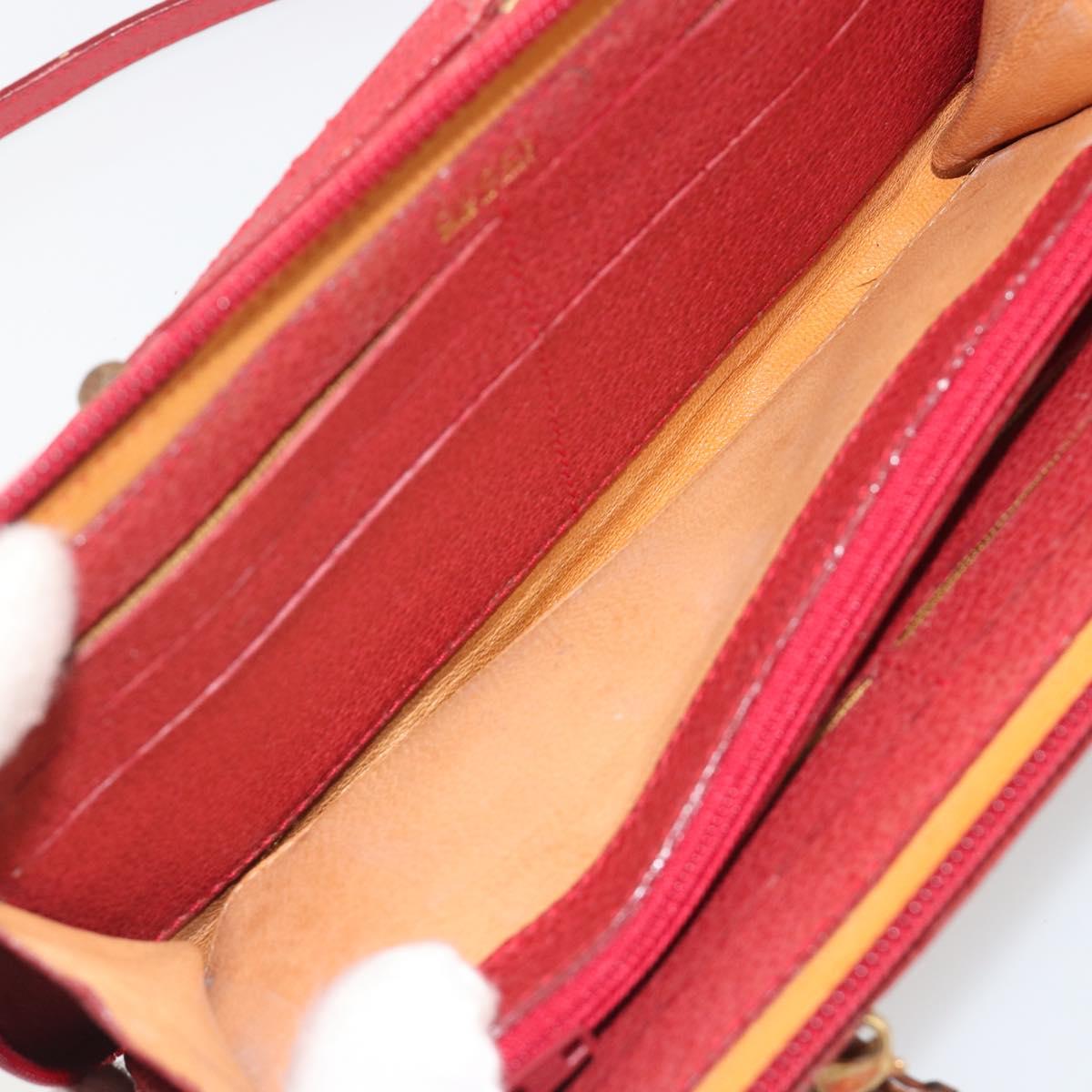 GUCCI Bamboo Shoulder Wallet Outlet Suede 2way Red Gold Auth 189149