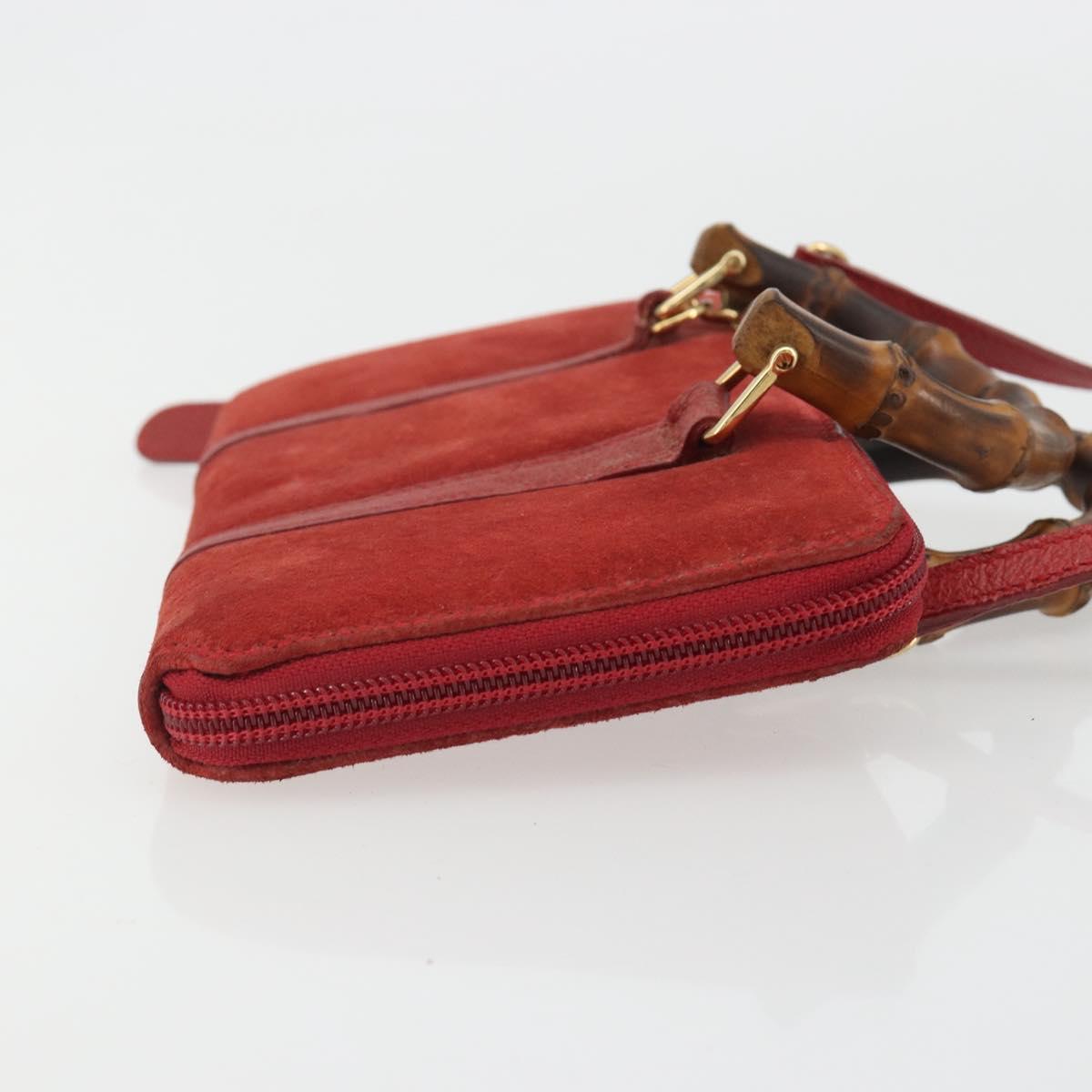 GUCCI Bamboo Shoulder Wallet Outlet Suede 2way Red Gold Auth 189149