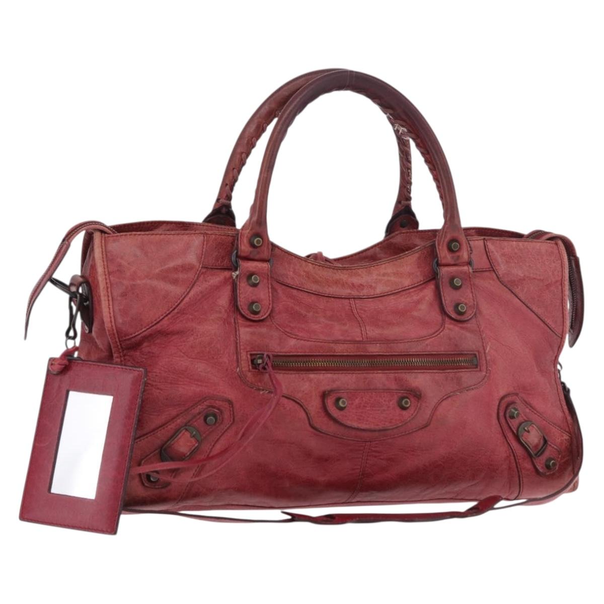 BALENCIAGA The Part Time Hand Bag Leather 2way Red 168028 Auth 189152A