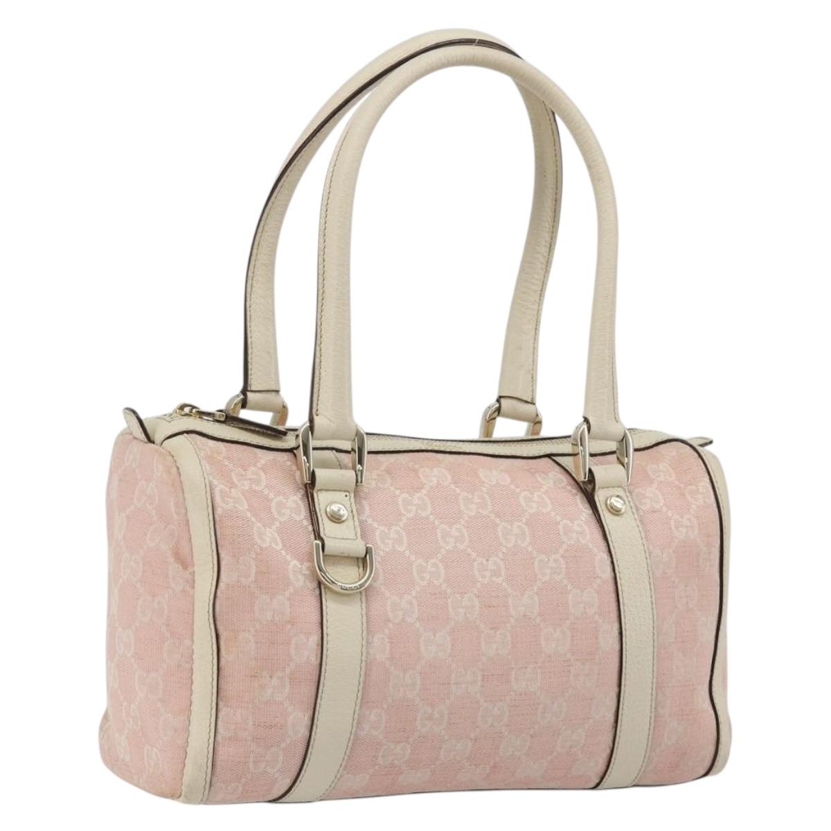 GUCCI GG Canvas Abbey Boston Bag Pink Gold Auth 189155