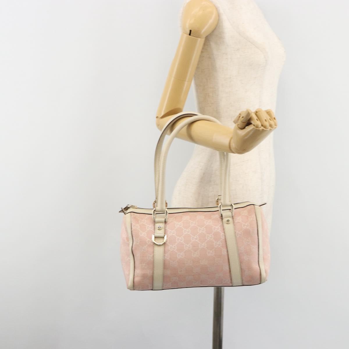 GUCCI GG Canvas Abbey Boston Bag Pink Gold Auth 189155