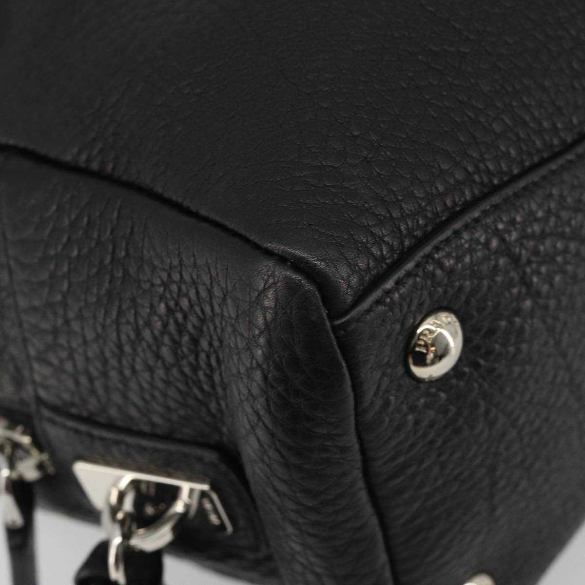 PRADA Boston Bag Leather Black Silver Auth 189156SAV