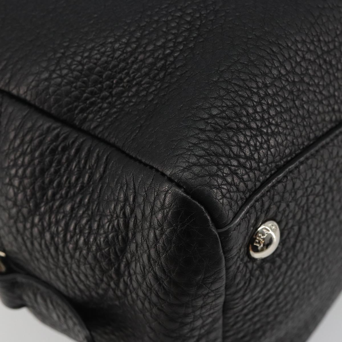 PRADA Boston Bag Leather Black Silver Auth 189156SAV