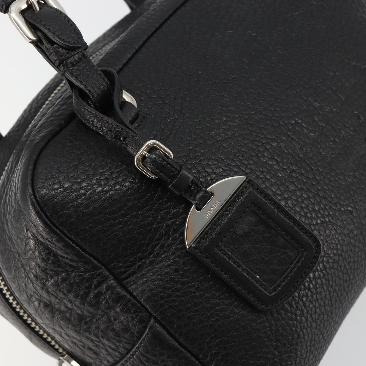 PRADA Boston Bag Leather Black Silver Auth 189156SAV