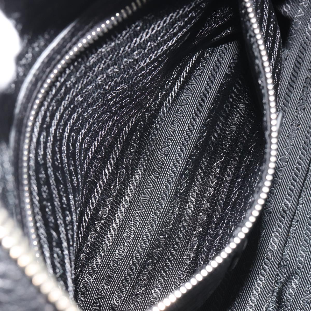 PRADA Boston Bag Leather Black Silver Auth 189156SAV