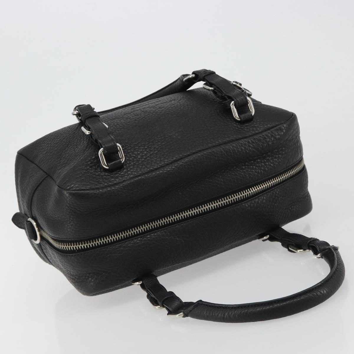 PRADA Boston Bag Leather Black Silver Auth 189156SAV