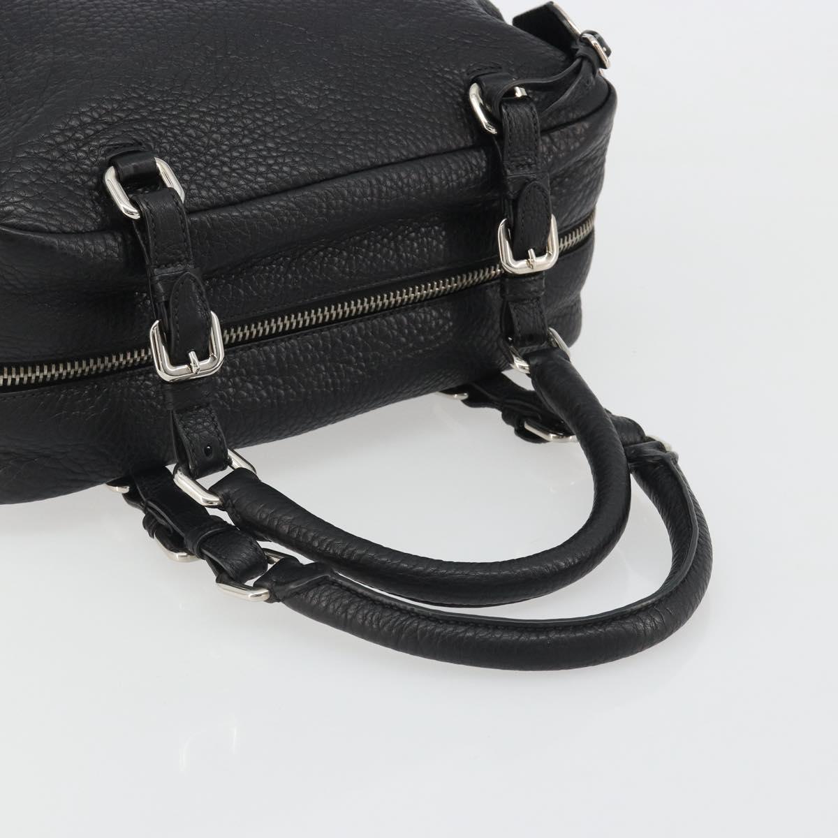 PRADA Boston Bag Leather Black Silver Auth 189156SAV