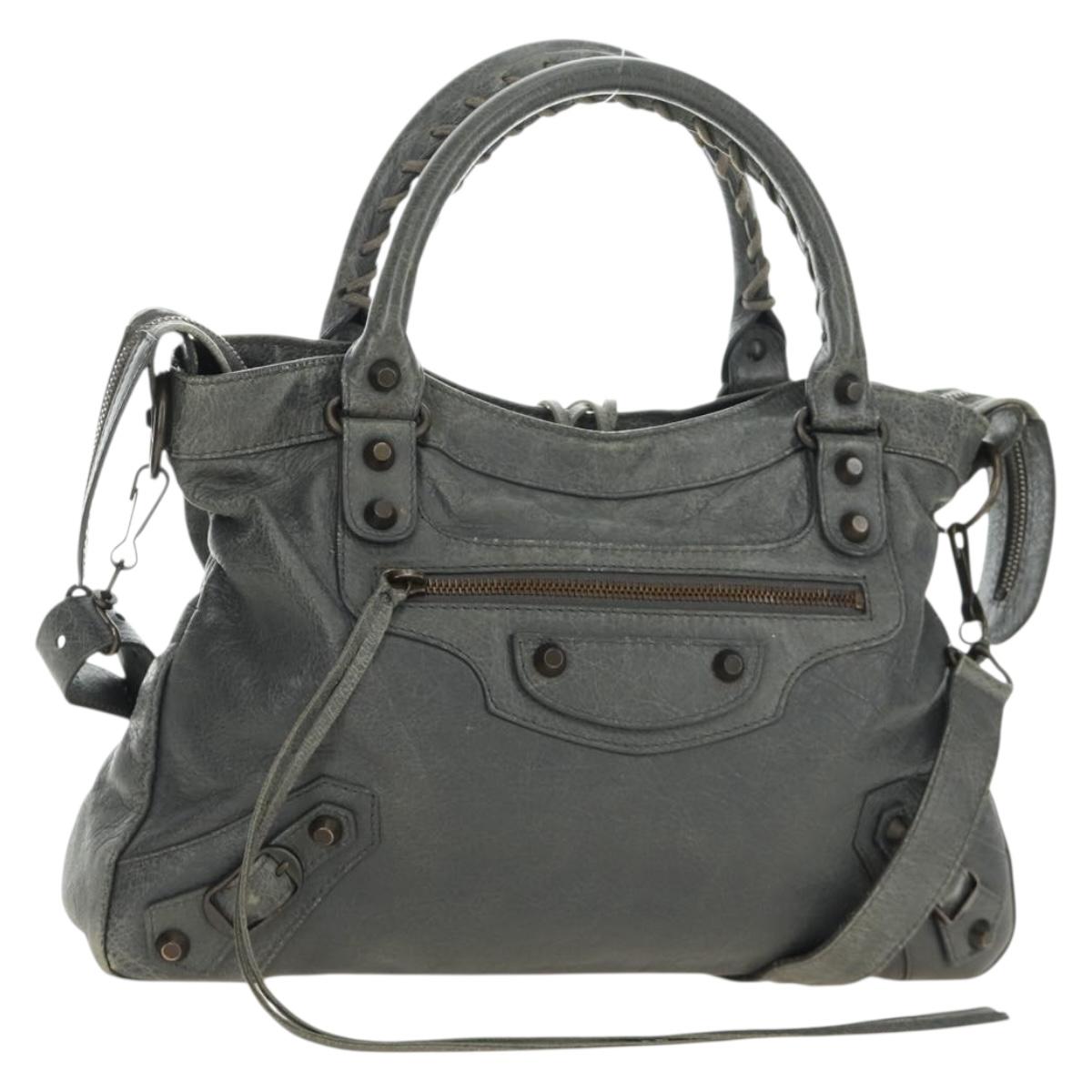 BALENCIAGA The Town Hand Bag Leather 2way Gray 240579 Auth 189158SAM