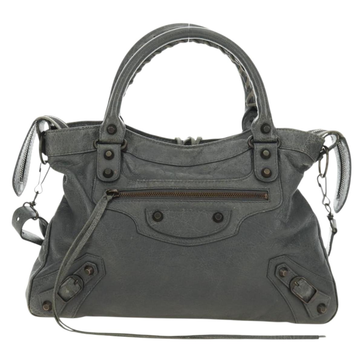BALENCIAGA The Town Hand Bag Leather 2way Gray 240579 Auth 189158SAM