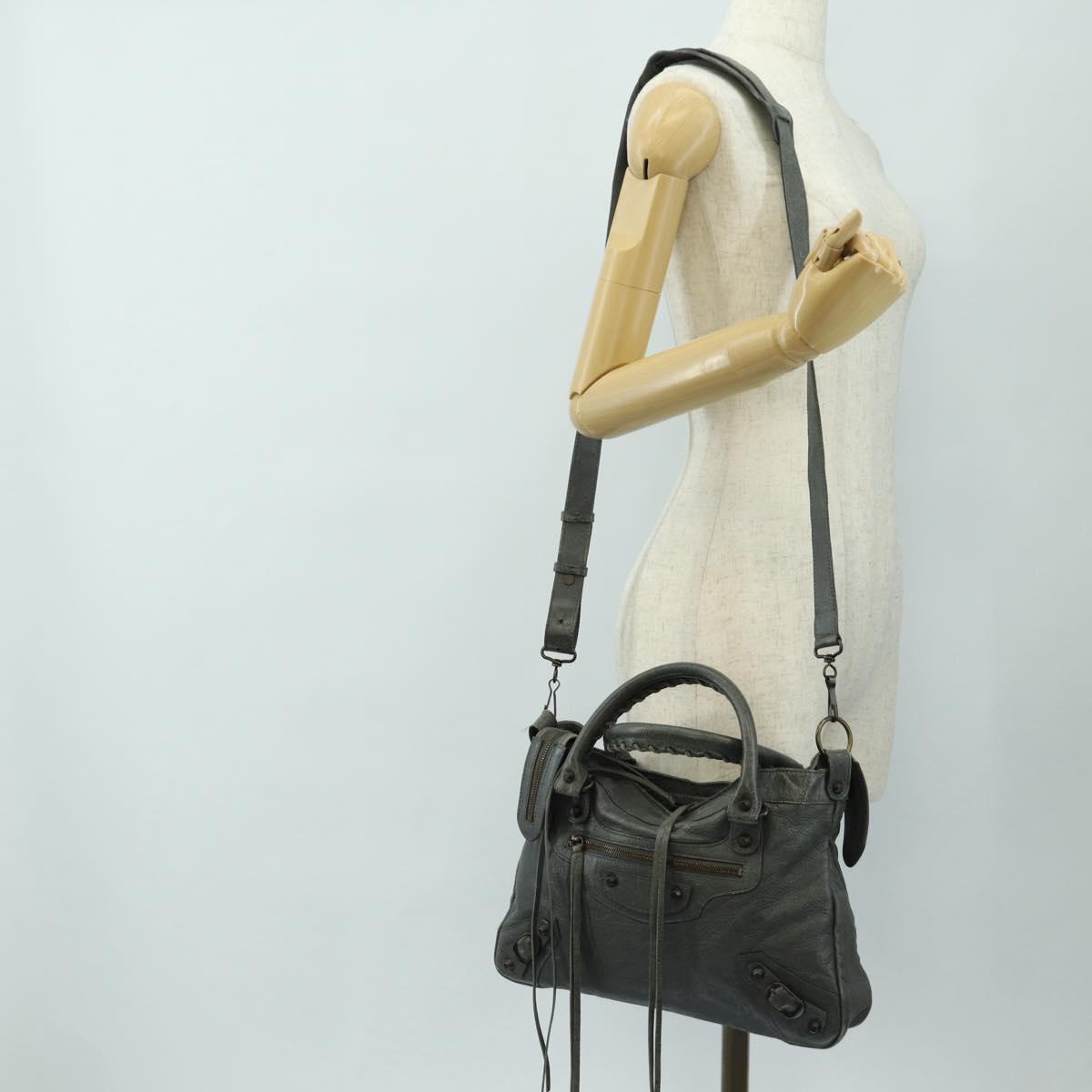 BALENCIAGA The Town Hand Bag Leather 2way Gray 240579 Auth 189158SAM