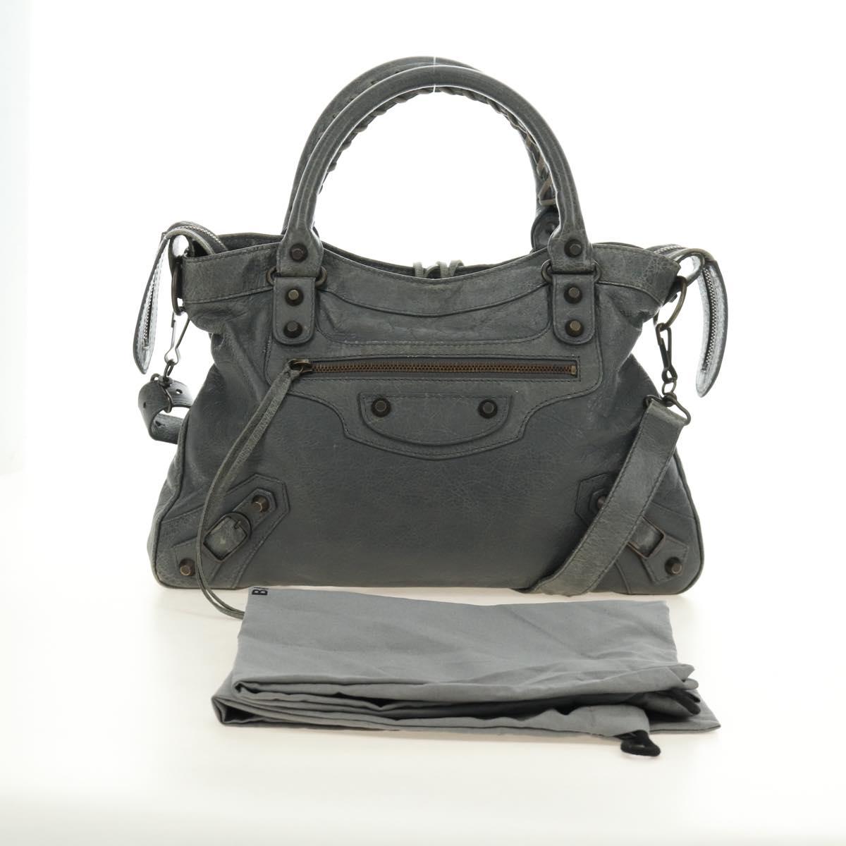 BALENCIAGA The Town Hand Bag Leather 2way Gray 240579 Auth 189158SAM