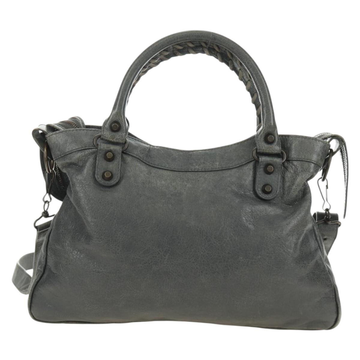 BALENCIAGA The Town Hand Bag Leather 2way Gray 240579 Auth 189158SAM