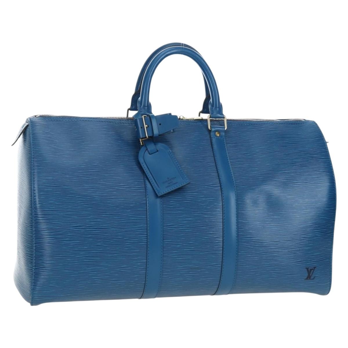LOUIS VUITTON Epi Keepall 50 Boston Bag Blue M42965 LV Auth 189165V