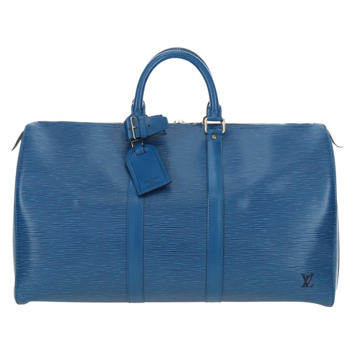 LOUIS VUITTON Epi Keepall 50 Boston Bag Blue M42965 LV Auth 189165V