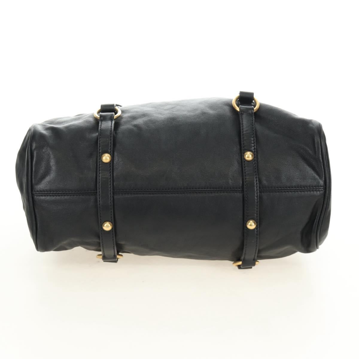 Miu Miu Ribbon Hand Bag Leather 2way Black Gold Auth 189170SAM