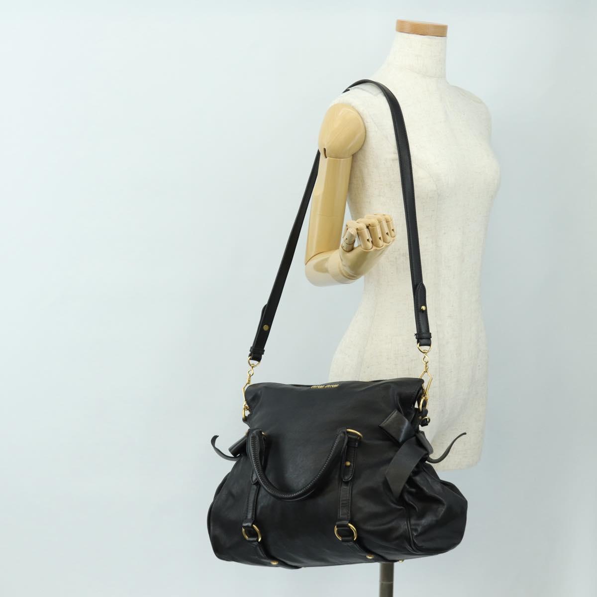 Miu Miu Ribbon Hand Bag Leather 2way Black Gold Auth 189170SAM