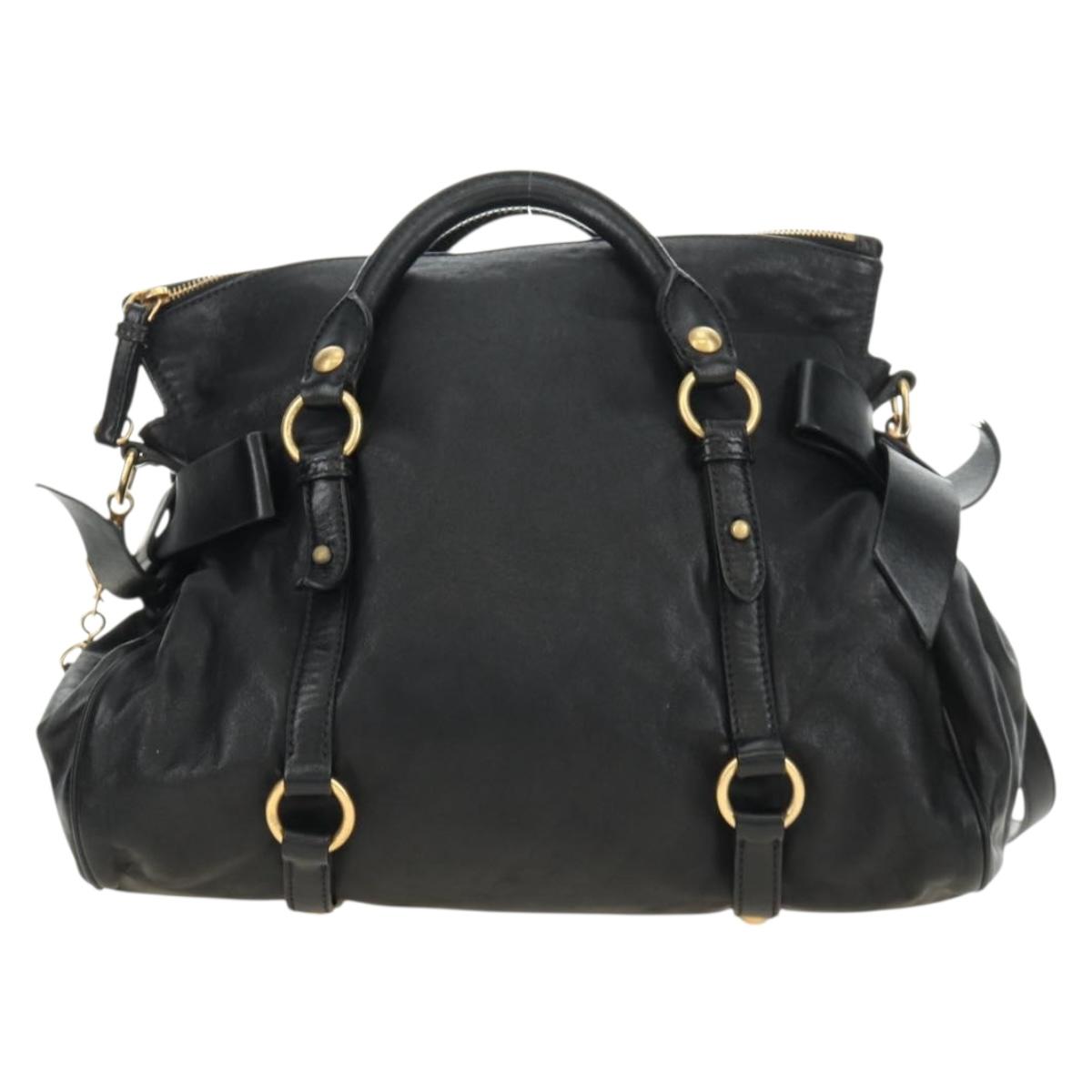 Miu Miu Ribbon Hand Bag Leather 2way Black Gold Auth 189170SAM
