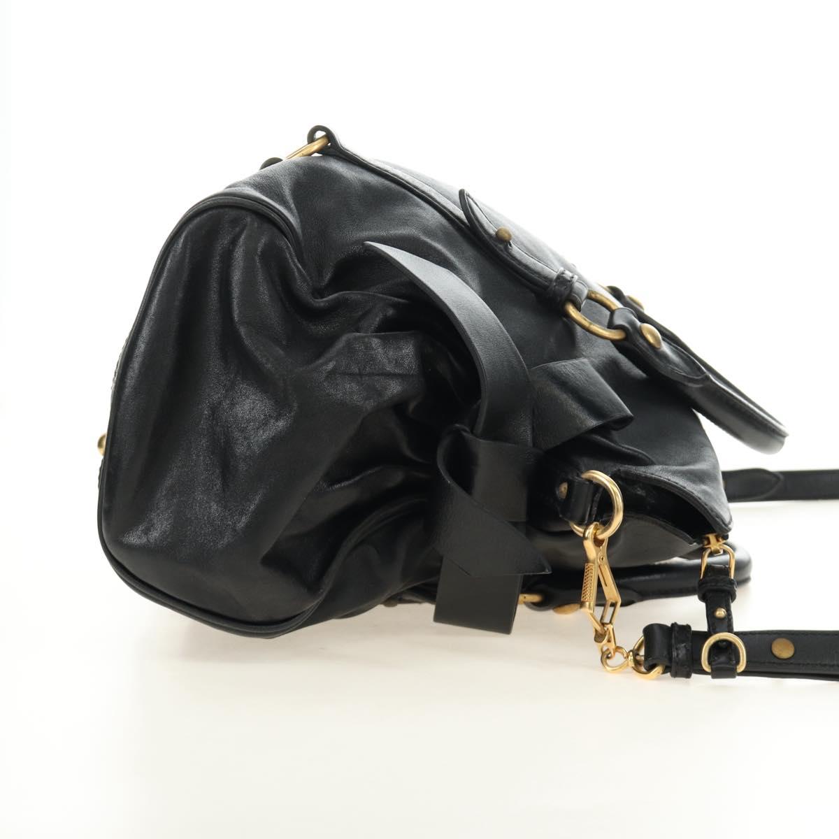 Miu Miu Ribbon Hand Bag Leather 2way Black Gold Auth 189170SAM