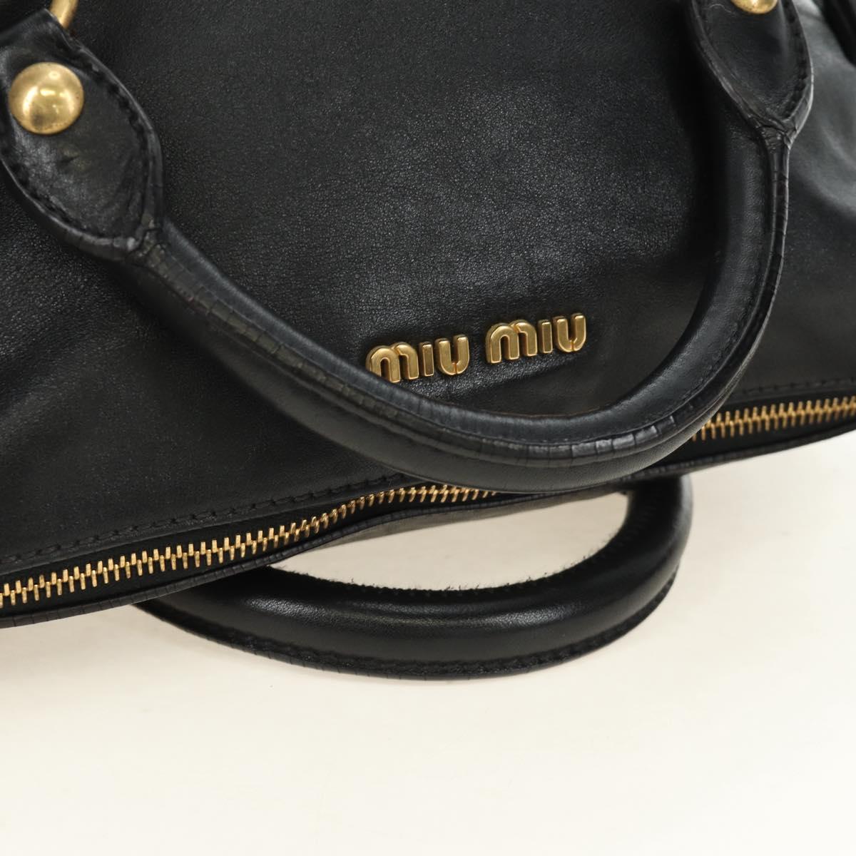 Miu Miu Ribbon Hand Bag Leather 2way Black Gold Auth 189170SAM
