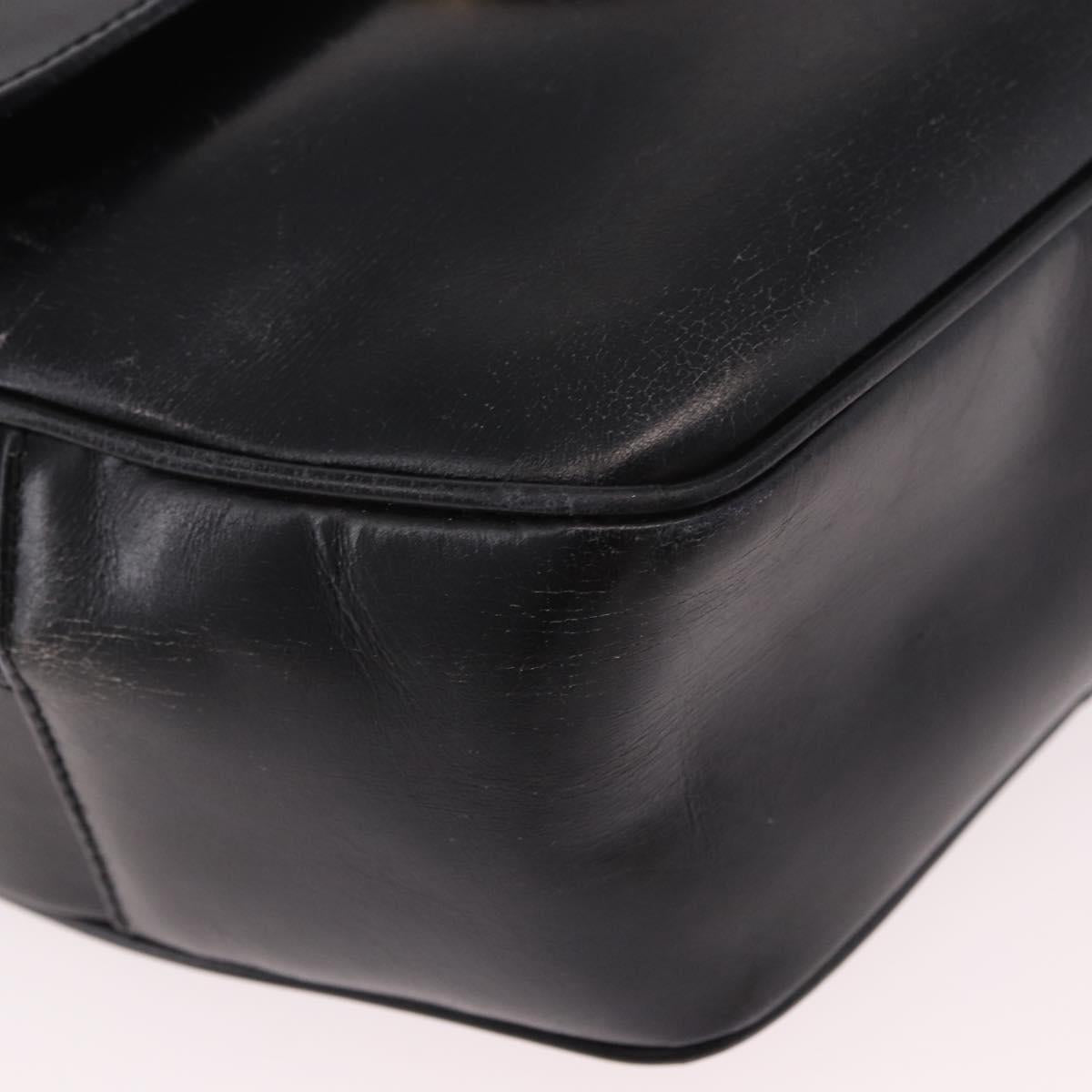 CELINE Circle Shoulder Bag Leather Black Gold Auth 189175