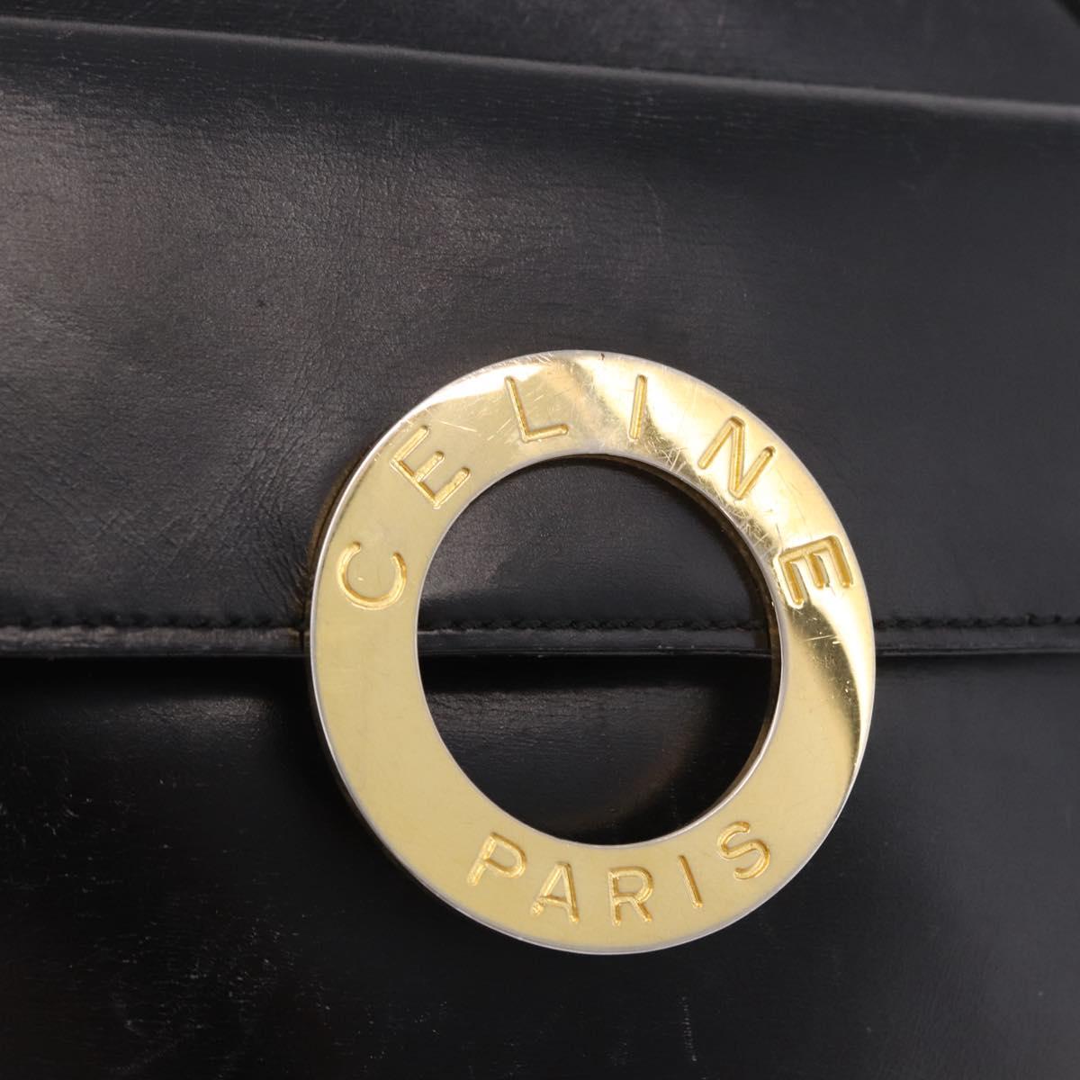 CELINE Circle Shoulder Bag Leather Black Gold Auth 189175