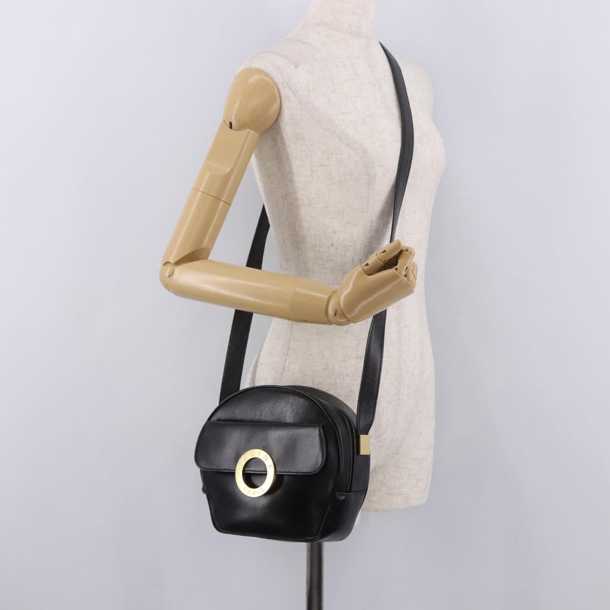 CELINE Circle Shoulder Bag Leather Black Gold Auth 189175