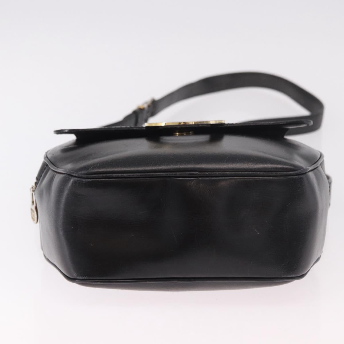 CELINE Circle Shoulder Bag Leather Black Gold Auth 189175