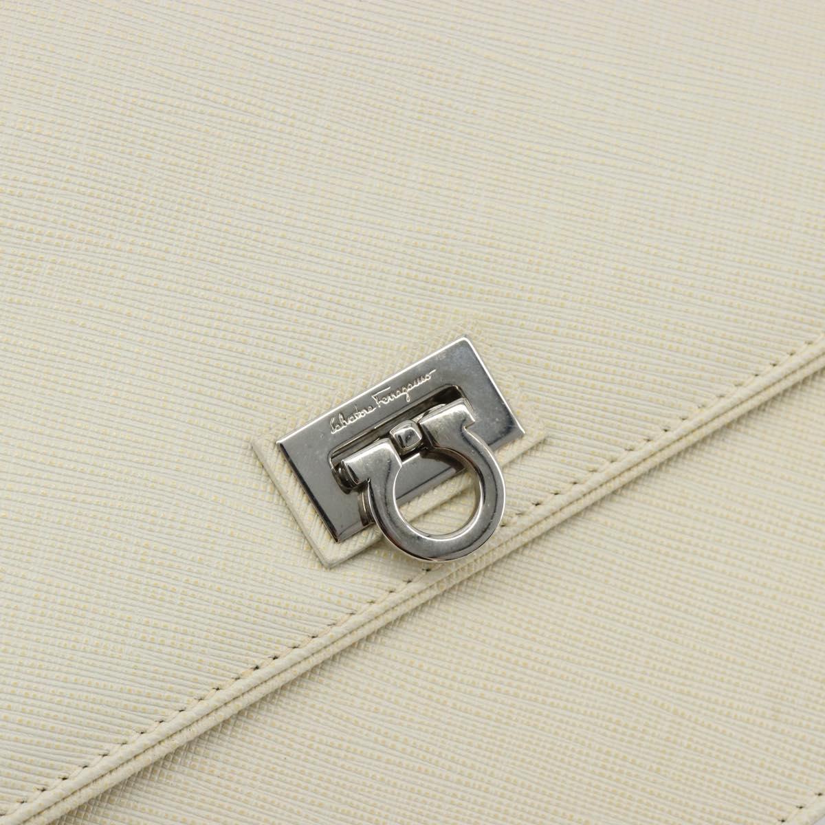Salvatore Ferragamo Gancini Shoulder Bag Leather 2way White Silver Auth 189177A