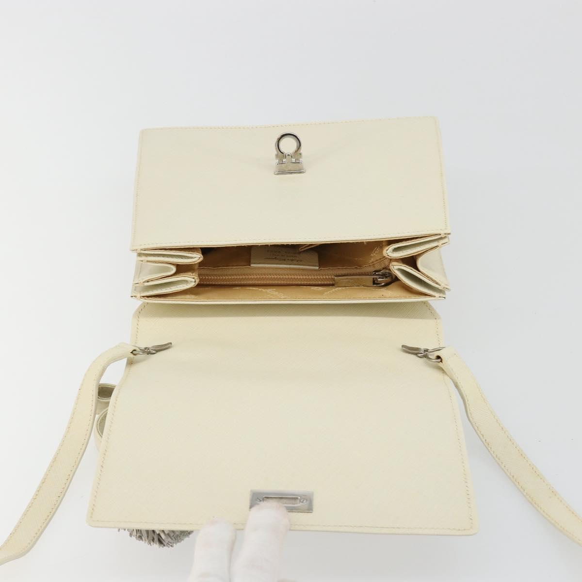 Salvatore Ferragamo Gancini Shoulder Bag Leather 2way White Silver Auth 189177A