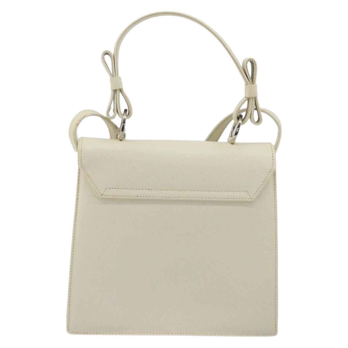 Salvatore Ferragamo Gancini Shoulder Bag Leather 2way White Silver Auth 189177A