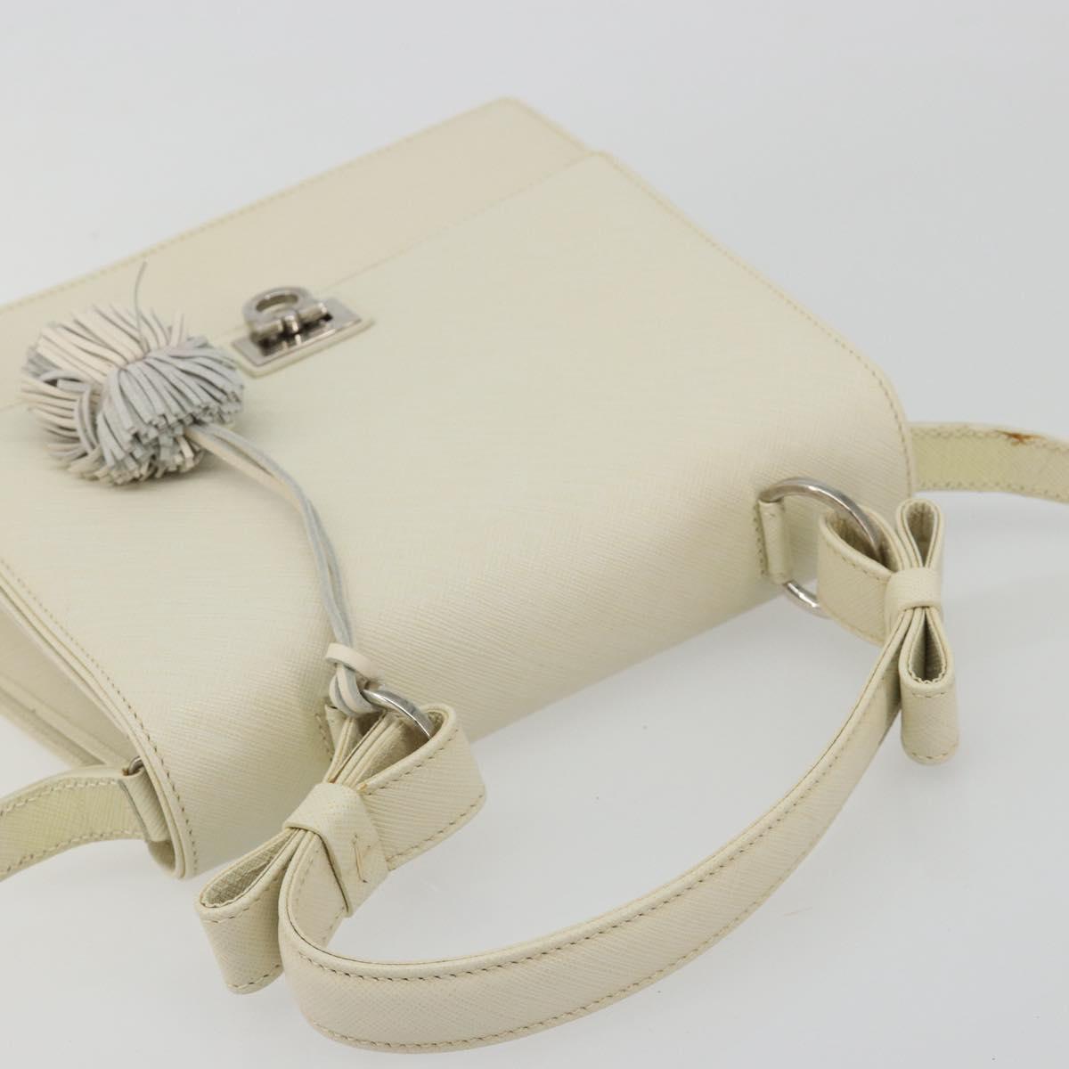 Salvatore Ferragamo Gancini Shoulder Bag Leather 2way White Silver Auth 189177A