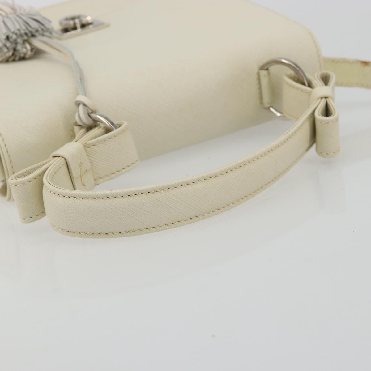 Salvatore Ferragamo Gancini Shoulder Bag Leather 2way White Silver Auth 189177A