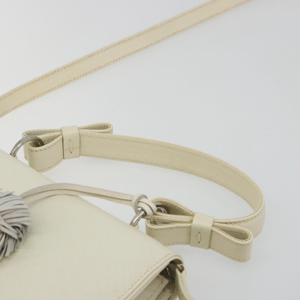Salvatore Ferragamo Gancini Shoulder Bag Leather 2way White Silver Auth 189177A