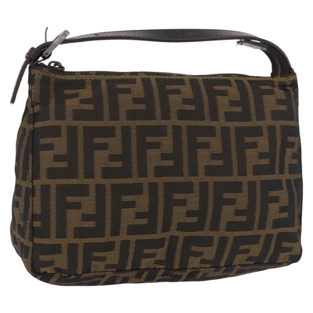 FENDI Zucca Accessory Pouch Brown Silver 8N0005 Auth 189182