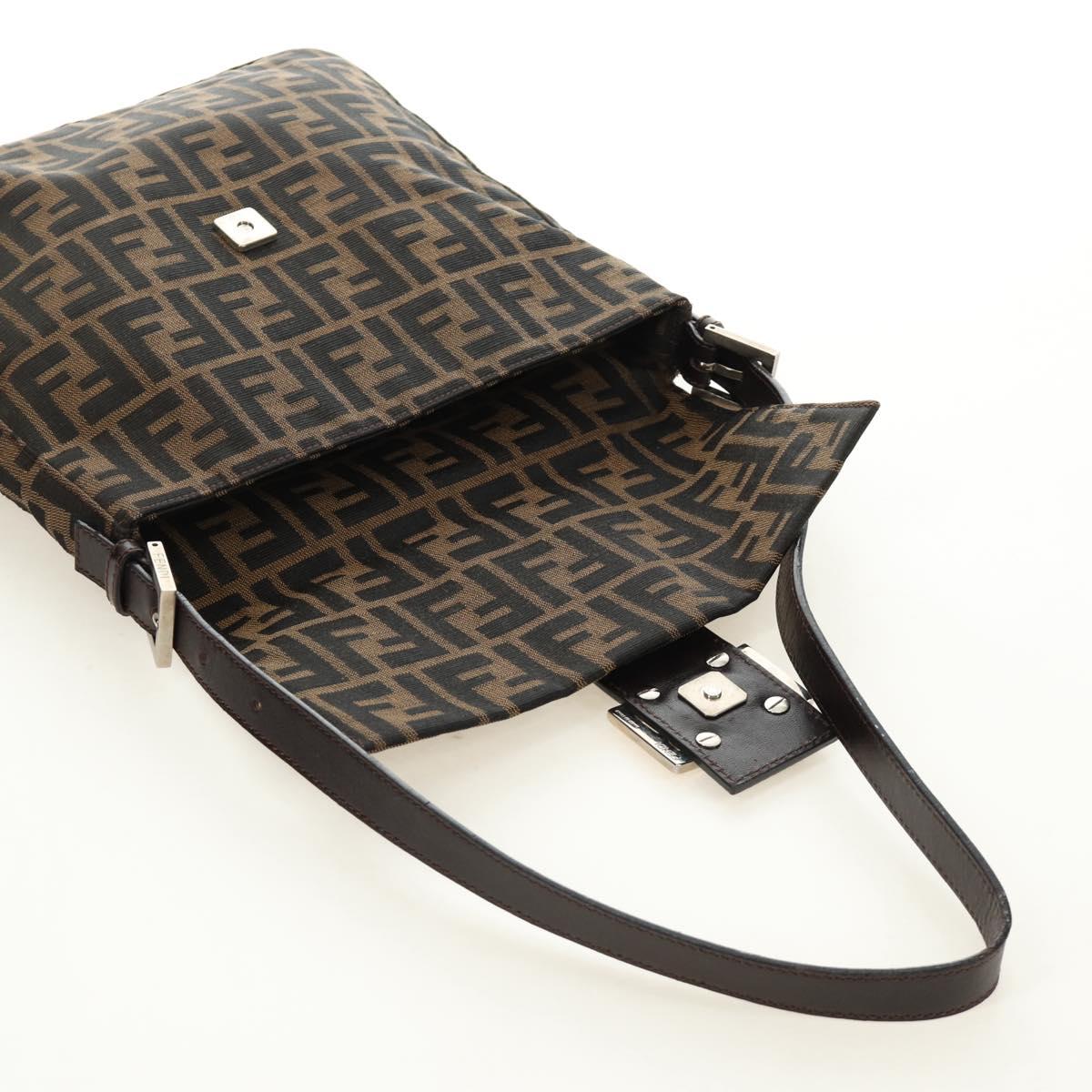 FENDI Zucca Canvas Mamma Baguette Shoulder Bag Black Brown Auth 189187V