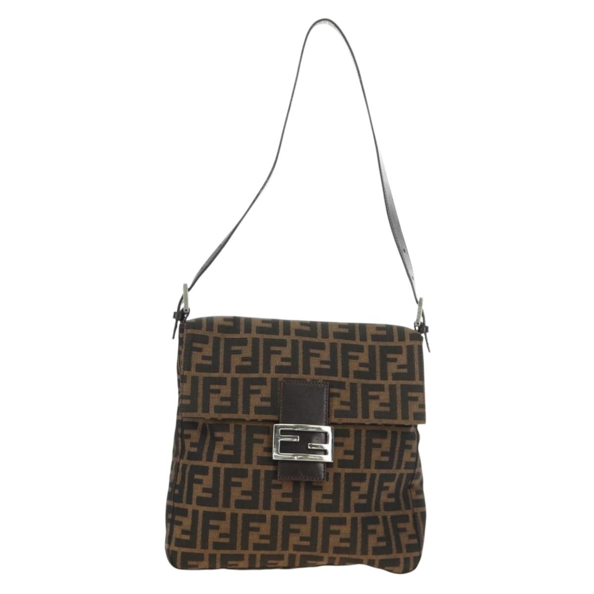 FENDI Zucca Canvas Mamma Baguette Shoulder Bag Black Brown Auth 189187V