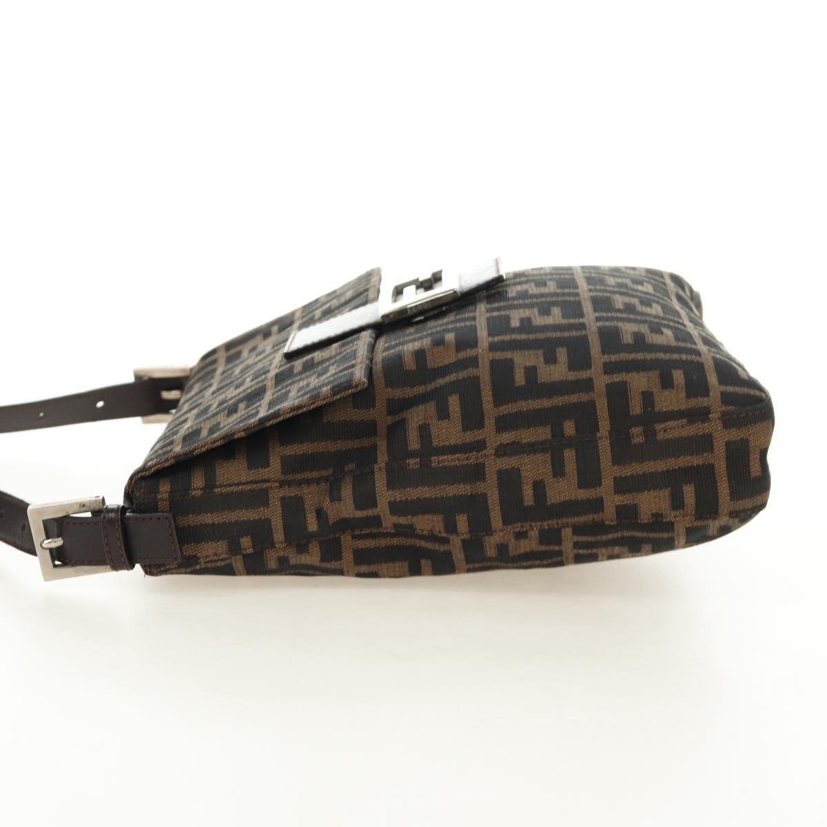 FENDI Zucca Canvas Mamma Baguette Shoulder Bag Black Brown Auth 189187V