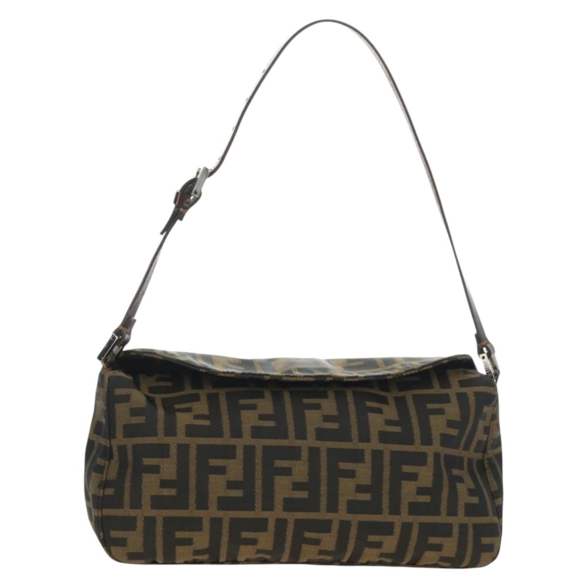 FENDI Zucca Canvas Shoulder Bag Black Brown Auth 189201V